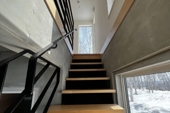 Yuki No Taki 1 and 2 Staircase made of Timber and Steet with Concrete Walls