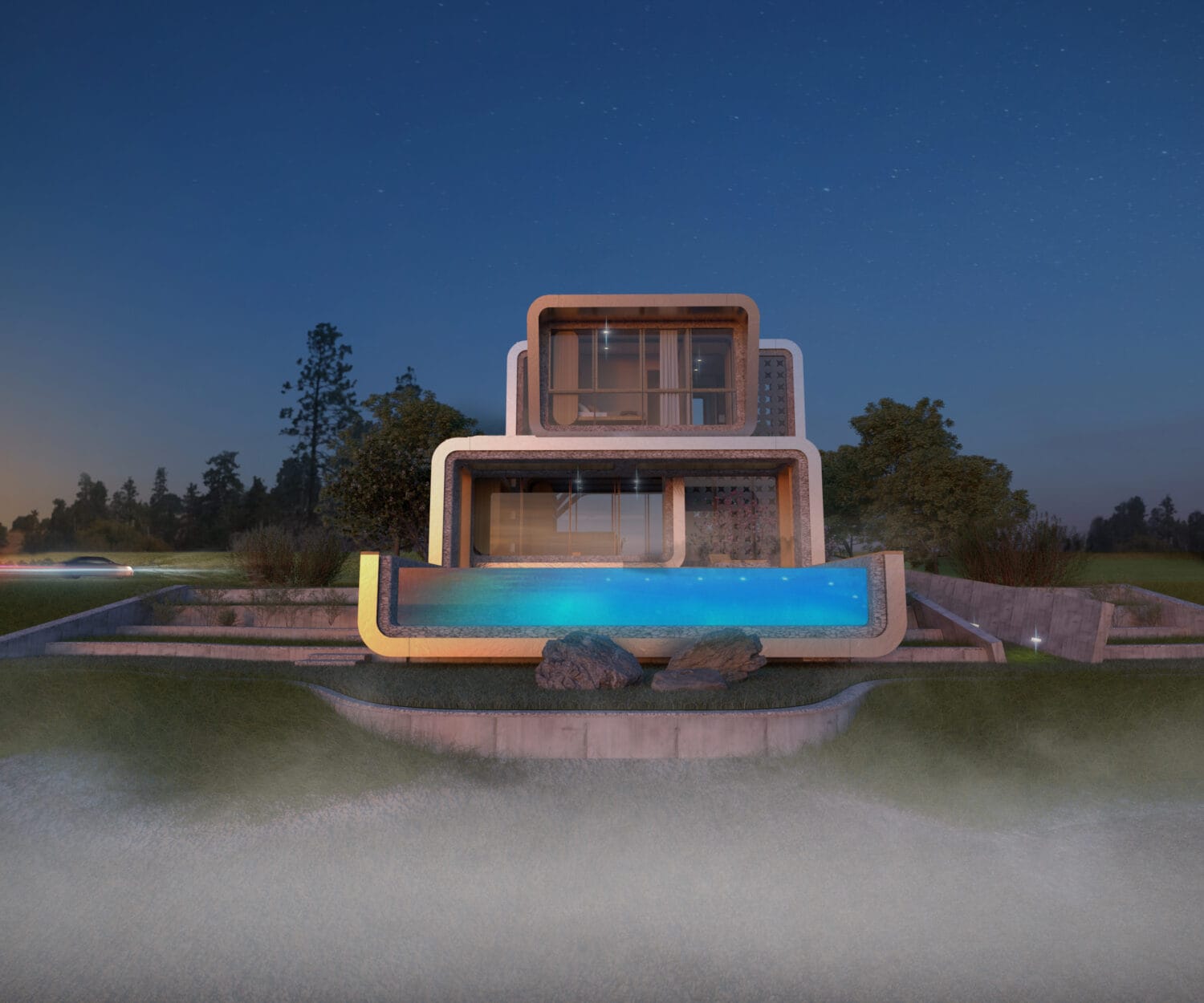 Printed Concrete Modular House Rendering