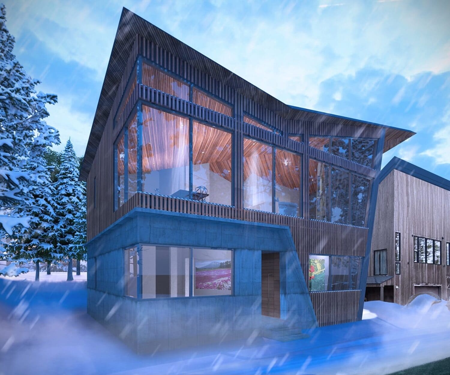 Griifin House Exterior Rendering in the Snow