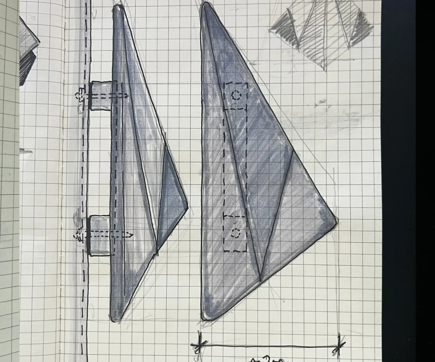 Notebook Sketches for Architectural Design of a House - Origami House Wooden Pull Handle for Entrance Door