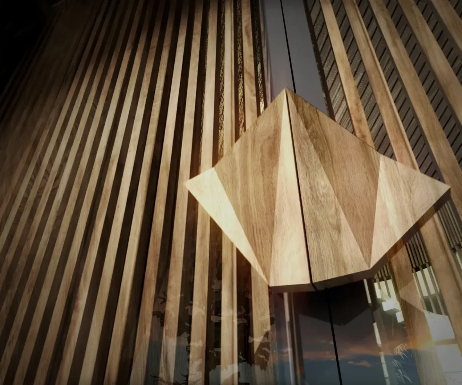 Origami Wood or Timber Door Handle Rendering of a Residential House Entrance Door in Japan