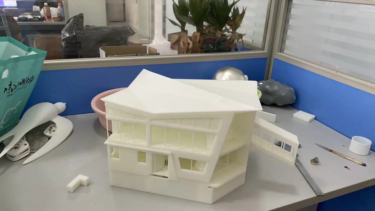 3D printed white architectural progress model of Origami House in Kutchan Niseko Hokkaido Japan