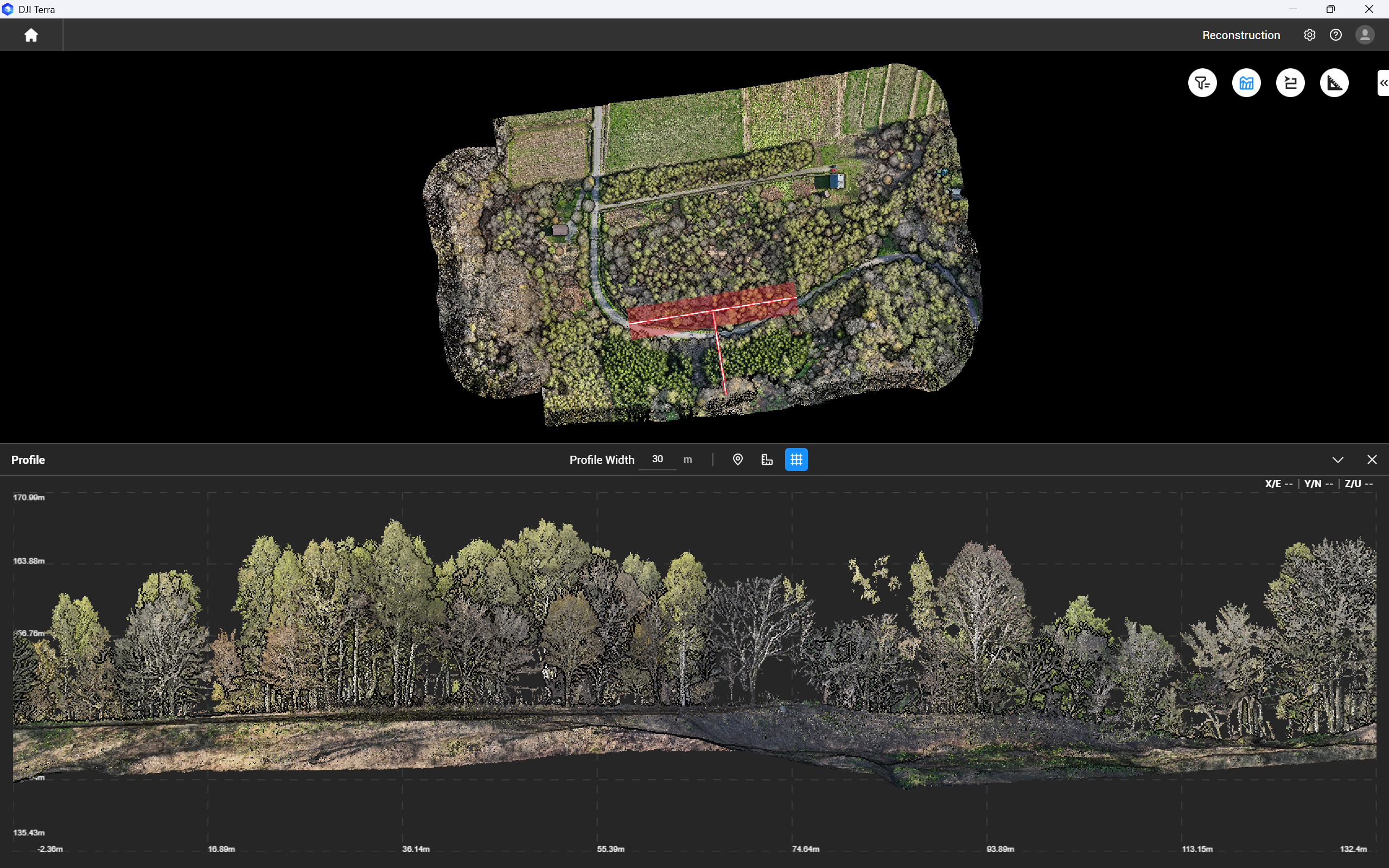 DJI Terra LiDAR Drone scan screenshot with site section